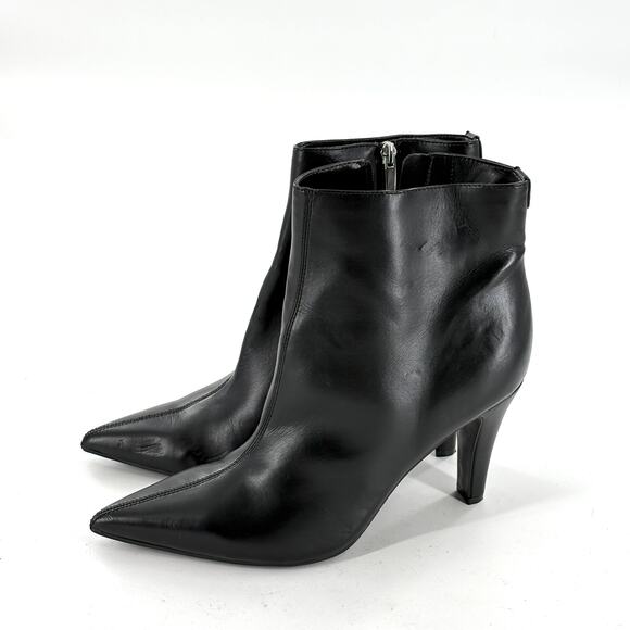 Nine West Point Toe Boots 10 Black NWOT Leather Ankle Booties Zip Heel Capsule - Picture 1 of 5